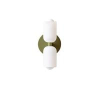 S-Cevada Modern Glass Double-Cylinder Wall Sconce with White Glass Shades and Round Metal Base, Compatible with E14 Bulb,Wall Lamp for Bedroom,Living Room,Entryway (Green)