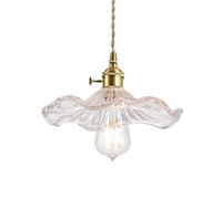 S-Cevada Pendant Light with Lotus Leaf Shaped Glass Lampshade, Industrial Vintage E26 Loft Bar Ceiling Hanging Lamp, Farmhouse Dining Room Kitchen Island Lighting Fixture (Clear)