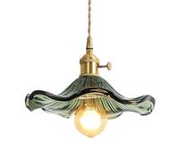 S-Cevada Pendant Light with Lotus Leaf Shaped Glass Lampshade, Industrial Vintage E26 Loft Bar Ceiling Hanging Lamp, Farmhouse Dining Room Kitchen Island Lighting Fixture (Green)