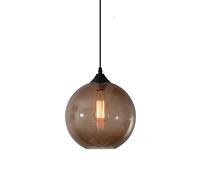 S-Cevada Simple Glass Ball Pendant Light, Industrial Vintage E27 Loft Bar Ceiling Hanging Lamp, 1-Light Mini Globe Chandelier for Kitchen Dining Room Bedroom (Brown)