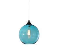 S-Cevada Simple Glass Ball Pendant Light, Industrial Vintage E27 Loft Bar Ceiling Hanging Lamp, 1-Light Mini Globe Chandelier for Kitchen Dining Room Bedroom (Blue)