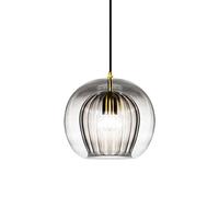 S-Cevada Stunning Double-Layer Glass Ball Pendant Light in Brass Finish, Retro E27 Loft Bar Globe Ceiling Hanging Lamp Indoor Lighting for Bedroom Dining Room (Grey, 25cm)