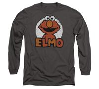 (S, Charcoal) Sesame Street Unisex Adult Elmo Name Long-Sleeved T-Shirt
