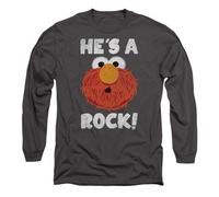 (S, Charcoal) Sesame Street Unisex Adult He's A Rock Long-Sleeved T-Shirt