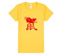 (S) Chinese Zodiac New Year Mouse Rat Animal Yellow Ladies Women T Shirt Tee Top