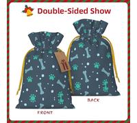 S Christmas Bag Drawstring Family Decorations – Bones and dog claws Print Burlap Goody Wrapping Treat Gift Pouches