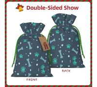 S Christmas Bag Drawstring Family Decorations – Bones and dog claws Print Burlap Goody Wrapping Treat Gift Pouches