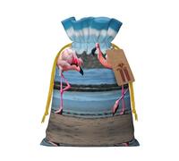 S Christmas Bag Drawstring Family Decorations â€“ flamingos on the beach Print Burlap Goody Wrapping Treat Gift Pouches