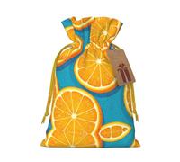 S Christmas Bag Drawstring Family Decorations – Fresh Orange Fruit Print Burlap Goody Wrapping Treat Gift Pouches