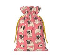 S Christmas Bag Drawstring Family Decorations â€“ Funny Cartoon Pug Puppy Dog Print Burlap Goody Wrapping Treat Gift Pouches