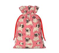 S Christmas Bag Drawstring Family Decorations â€“ Funny Cartoon Pug Puppy Dog Print Burlap Goody Wrapping Treat Gift Pouches