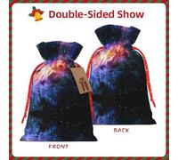 S Christmas Bag Drawstring Family Decorations â€“ Galaxy in The Universe Print Burlap Goody Wrapping Treat Gift Pouches
