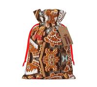 S Christmas Bag Drawstring Family Decorations â€“ gingerbread cookies Print Burlap Goody Wrapping Treat Gift Pouches