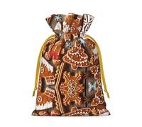 S Christmas Bag Drawstring Family Decorations â€“ gingerbread cookies Print Burlap Goody Wrapping Treat Gift Pouches
