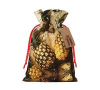 S Christmas Bag Drawstring Family Decorations – Gold Glitter Pineapples Fruit Print Burlap Goody Wrapping Treat Gift Pouches