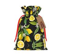 S Christmas Bag Drawstring Family Decorations â€“ Yellow Lemon Print Burlap Goody Wrapping Treat Gift Pouches