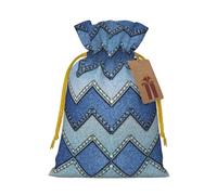 S Christmas Bag Drawstring Family Decorations - Gradient Blue Denim Print Burlap Goody Wrapping Treat Gift Pouches