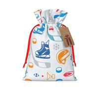 S Christmas Bag Drawstring Family Decorations - Hockey Elements Creative Patterned Print Burlap Goody Wrapping Treat Gift Pouches