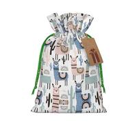 S Christmas Bag Drawstring Family Decorations - Llama Alpaca Cactus Print Burlap Goody Wrapping Treat Gift Pouches