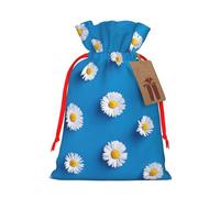 S Christmas Bag Drawstring Family Decorations - White Daisy Print Burlap Goody Wrapping Treat Gift Pouches