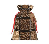 S Christmas Bag Drawstring Family Decorations - Wild Zoo Print Burlap Goody Wrapping Treat Gift Pouches