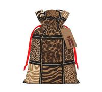 S Christmas Bag Drawstring Family Decorations - Wild Zoo Print Burlap Goody Wrapping Treat Gift Pouches