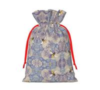 S Christmas Bags â€“ Bee flying Print Holiday Drawstring Gift Pouches for Xmas, Birthday, Wedding, Party Favors