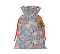 S Christmas Bags â€“ Bee flying Print Holiday Drawstring Gift Pouches for Xmas, Birthday, Wedding, Party Favors