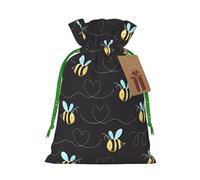 S Christmas Bags â€“ Bumble Bees Print Holiday Drawstring Gift Pouches for Xmas, Birthday, Wedding, Party Favors