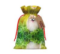 S Christmas Bags â€“ Cute Fluffy Puppy Dog Print Holiday Drawstring Gift Pouches for Xmas, Birthday, Wedding, Party Favors
