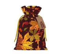 S Christmas Bags â€“ Fall Autumn Leaves Print Holiday Drawstring Gift Pouches for Xmas, Birthday, Wedding, Party Favors
