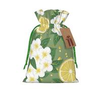 S Christmas Bags â€“ Fresh Lemon Print Holiday Drawstring Gift Pouches for Xmas, Birthday, Wedding, Party Favors
