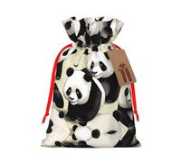 S Christmas Bags â€“ Giant pandas taking a walk Print Holiday Drawstring Gift Pouches for Xmas, Birthday, Wedding & Party Favors