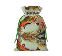 S Christmas Bags â€“ Reusable Brook Trout Fly Fishing Print Xmas Party Holiday Drawstring Gift Pouches for Birthdays, Weddings