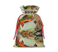S Christmas Bags â€“ Reusable Brook Trout Fly Fishing Print Xmas Party Holiday Drawstring Gift Pouches for Birthdays, Weddings