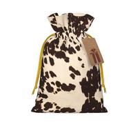 S Christmas Bags â€“ Reusable Brown Cowhide Print Xmas Party Holiday Drawstring Gift Pouches for Birthdays, Weddings