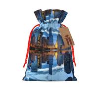 S Christmas Bags â€“ Reusable Chicago Illinois Usa Print Xmas Party Holiday Drawstring Gift Pouches for Birthdays, Weddings