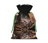 S Christmas Bags â€“ Reusable Coffee Beans Print Xmas Party Holiday Drawstring Gift Pouches for Birthdays, Weddings