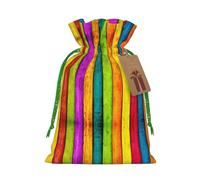S Christmas Bags – Reusable Colored Wooden Board Print Xmas Party Holiday Drawstring Gift Pouches for Birthdays, Weddings