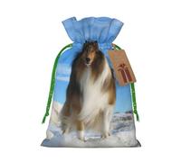 S Christmas Bags â€“ Reusable cute shetland dog Print Xmas Party Holiday Drawstring Gift Pouches for Birthdays, Weddings