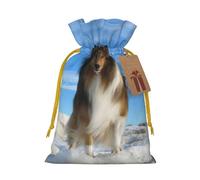 S Christmas Bags â€“ Reusable cute shetland dog Print Xmas Party Holiday Drawstring Gift Pouches for Birthdays, Weddings
