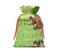 S Christmas Bags â€“ Reusable Cute squirrel Print Xmas Party Holiday Drawstring Gift Pouches for Birthdays, Weddings