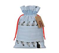 S Christmas Bags â€“ Reusable Five Penguins Print Xmas Party Holiday Drawstring Gift Pouches for Birthdays, Weddings