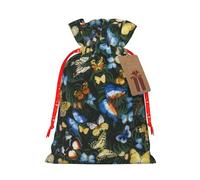 S Christmas Bags â€“ Reusable Green leaf colorful butterfly Print Xmas Party Holiday Drawstring Gift Pouches for Birthdays, Weddings