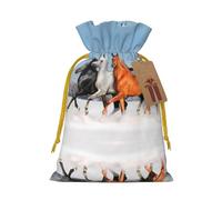 S Christmas Bags – Reusable Pretty horses Print Xmas Party Holiday Drawstring Gift Pouches for Birthdays, Weddings