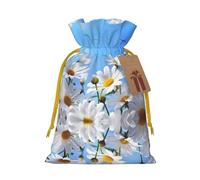S Christmas Bags â€“ Wild White Daisy Flower Print Holiday Drawstring Gift Pouches for Xmas, Birthday, Wedding, Party Favors