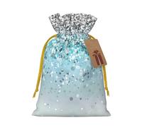 S Christmas Bags - glittered blue background Print Holiday Drawstring Gift Pouches for Xmas, Birthday, Wedding, Party Favors