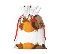 S Christmas Bags - Happy Thanksgiving Turkey Pumpkin Print Holiday Drawstring Gift Pouches for Xmas, Birthday, Wedding, Party Favors