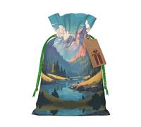 S Christmas Bags - Oil painting landscape Print Holiday Drawstring Gift Pouches for Xmas, Birthday, Wedding & Party Favors