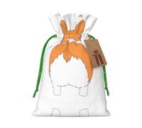 S Christmas Bags - Reusable Funny Corgi Butt Brown Print Xmas Party Holiday Drawstring Gift Pouches for Birthdays, Weddings